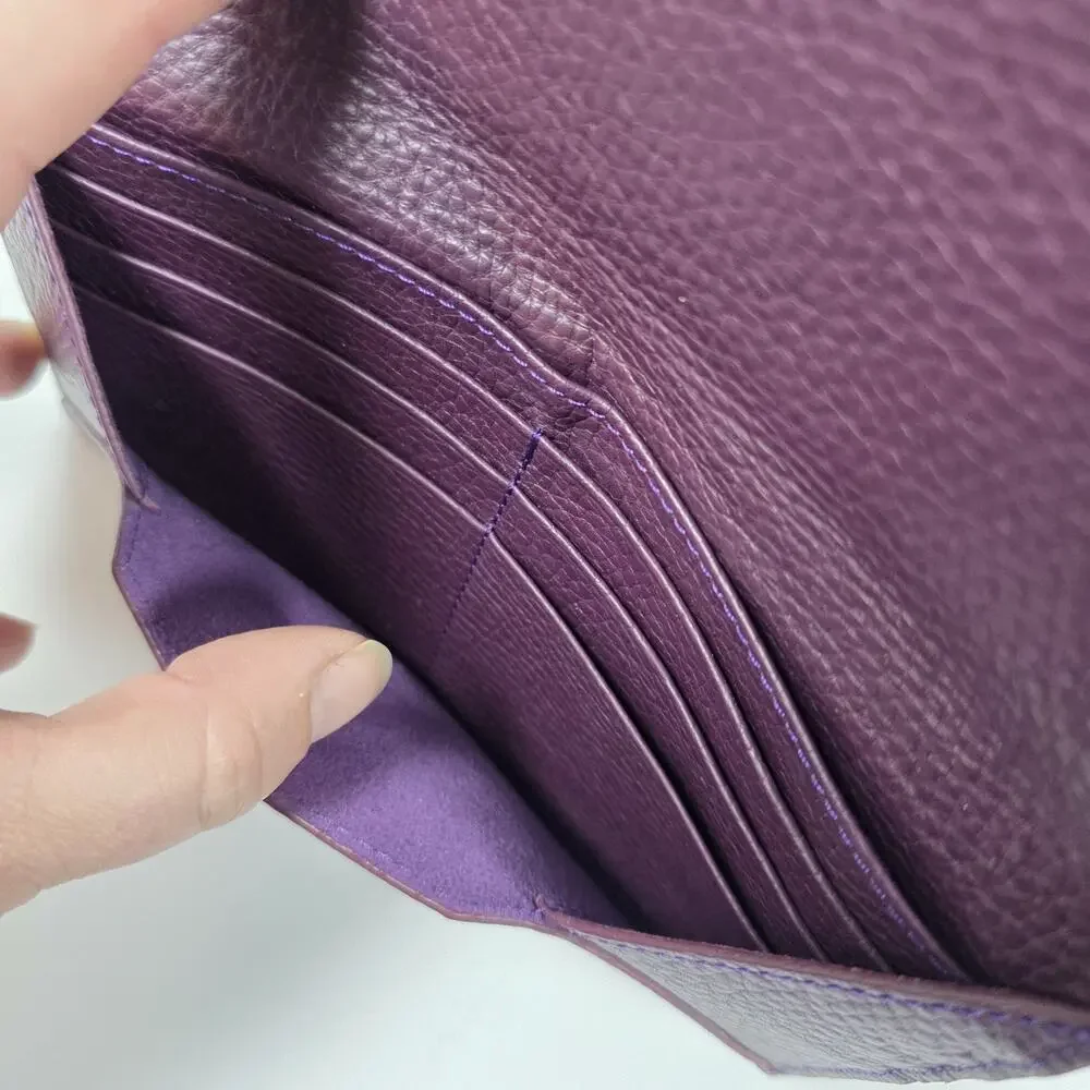Otto Angelino Plum Purple Leather Envelope Wallet Clutch RFID Card Holder